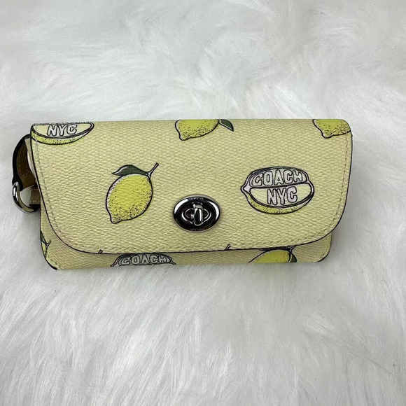 COACH Sunglass Case With Lemon Print In canvas/Sv/Garden Glade Multi NWT - Picture 1 of 3